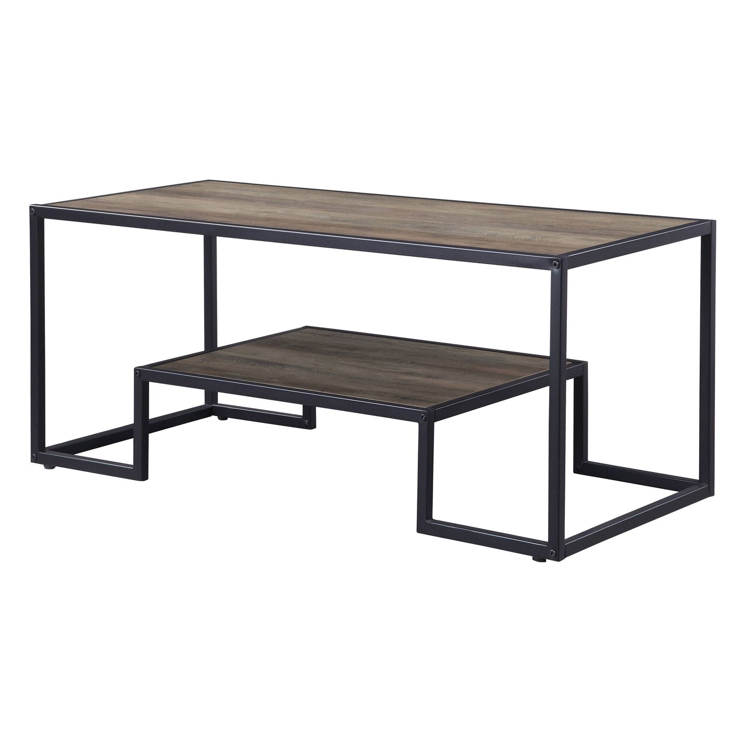 Rustic Oak and Black Coffee Table with Shelf image 1