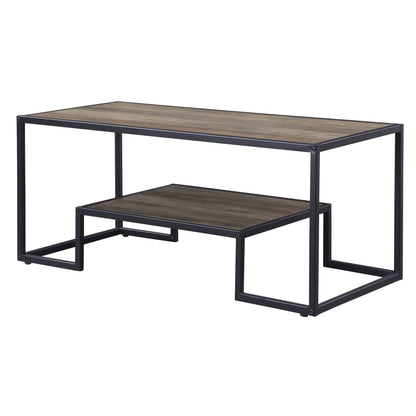Rustic Oak and Black Coffee Table with Shelf image 1