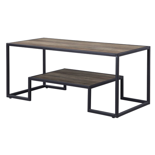 Rustic Oak and Black Coffee Table with Shelf image 1