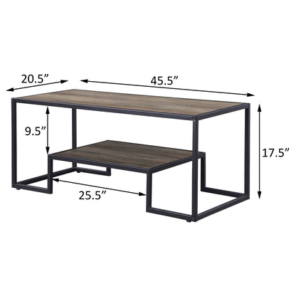 Rustic Oak and Black Coffee Table with Shelf image 5