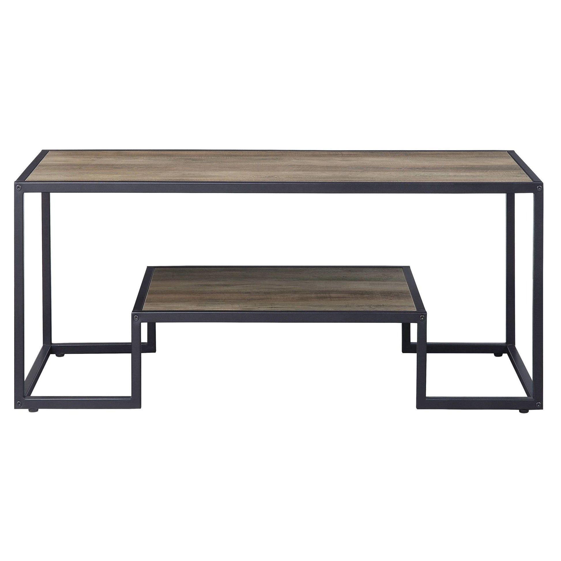 Rustic Oak and Black Coffee Table with Shelf image 2