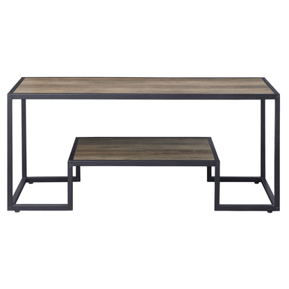 Rustic Oak and Black Coffee Table with Shelf image 2