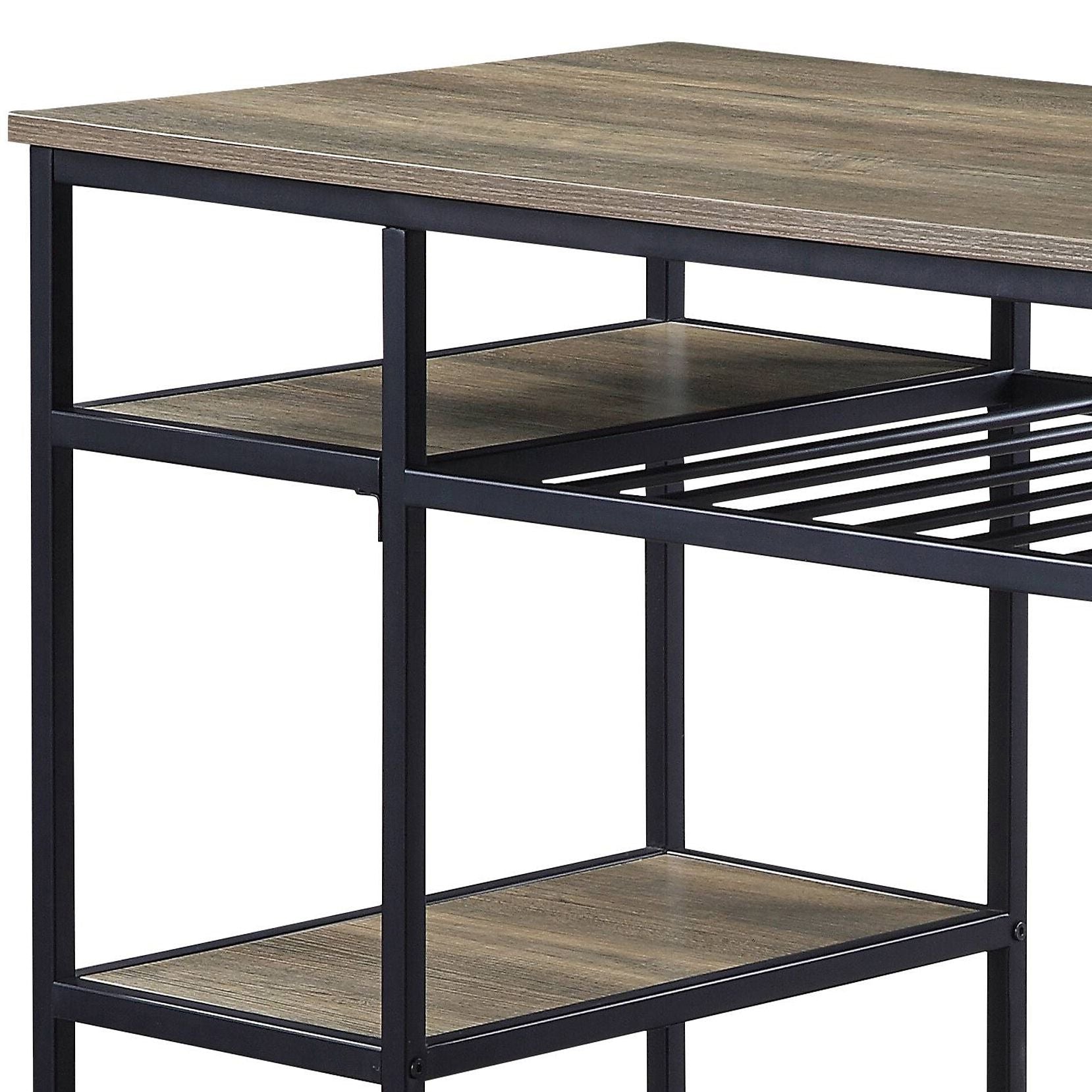 Rustic Oak and Black Kitchen Island with Open Shelving image 3