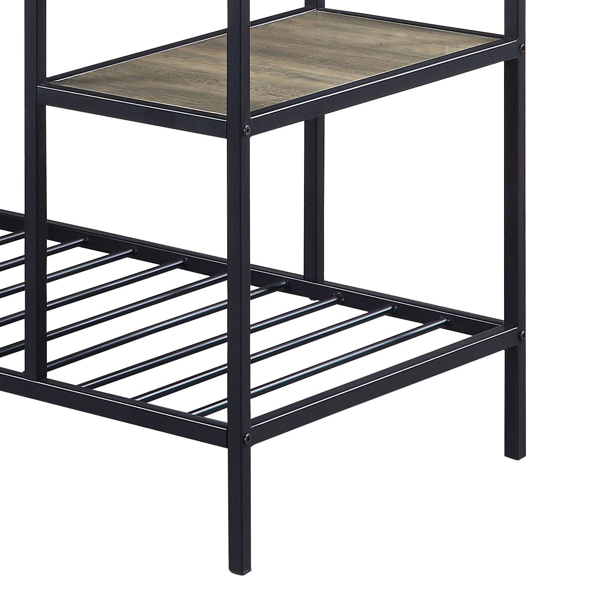 Rustic Oak and Black Kitchen Island with Open Shelving image 4