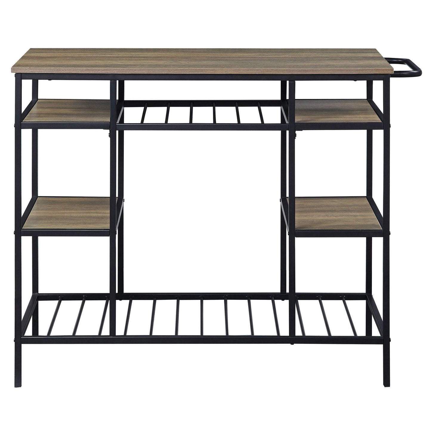 Rustic Oak and Black Kitchen Island with Open Shelving image 2