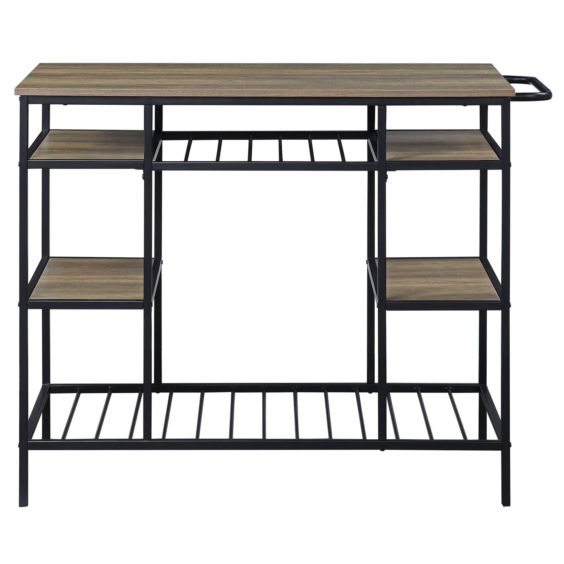 Rustic Oak and Black Kitchen Island with Open Shelving image 2