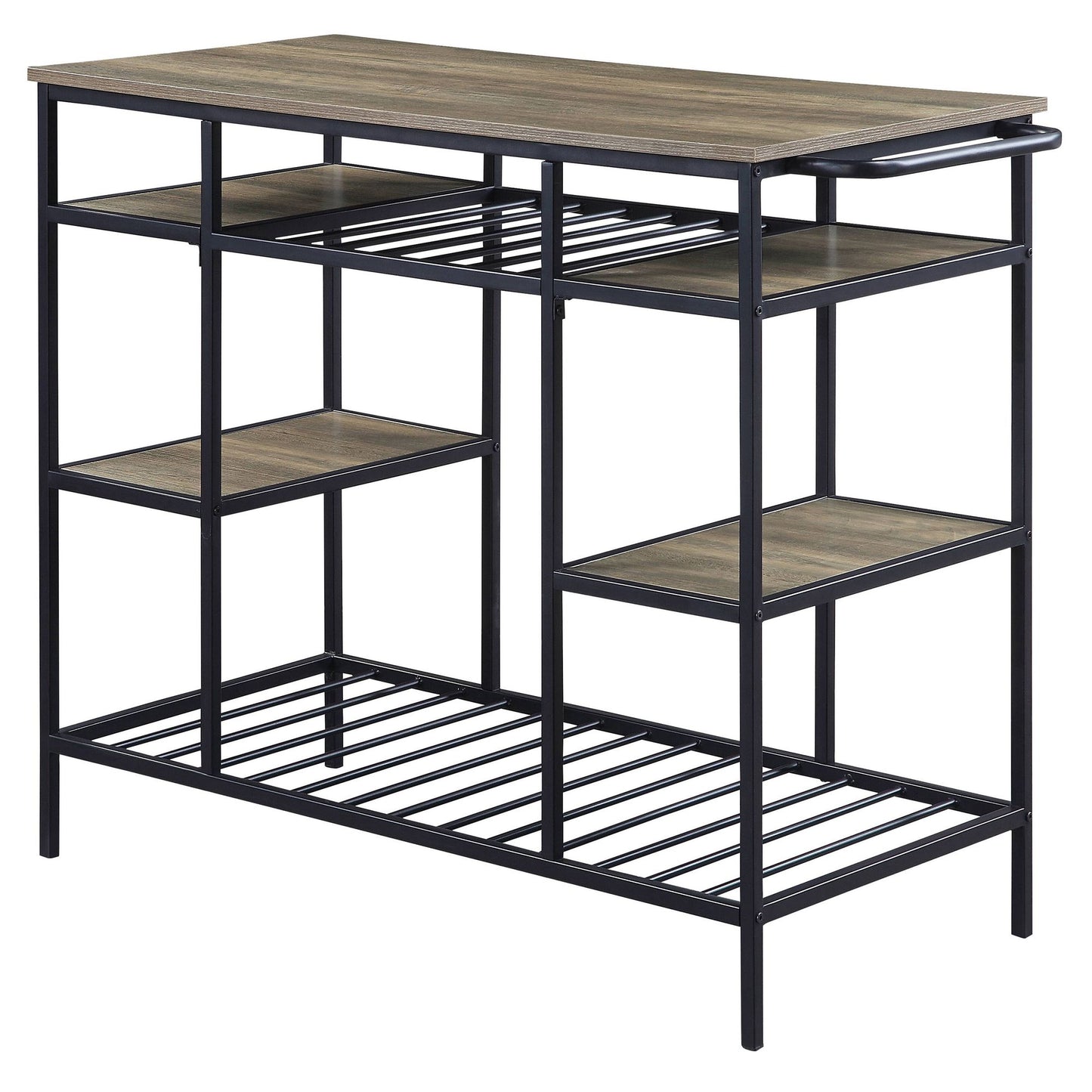 Rustic Oak and Black Kitchen Island with Open Shelving image 1