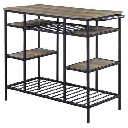 Rustic Oak and Black Kitchen Island with Open Shelving image 1