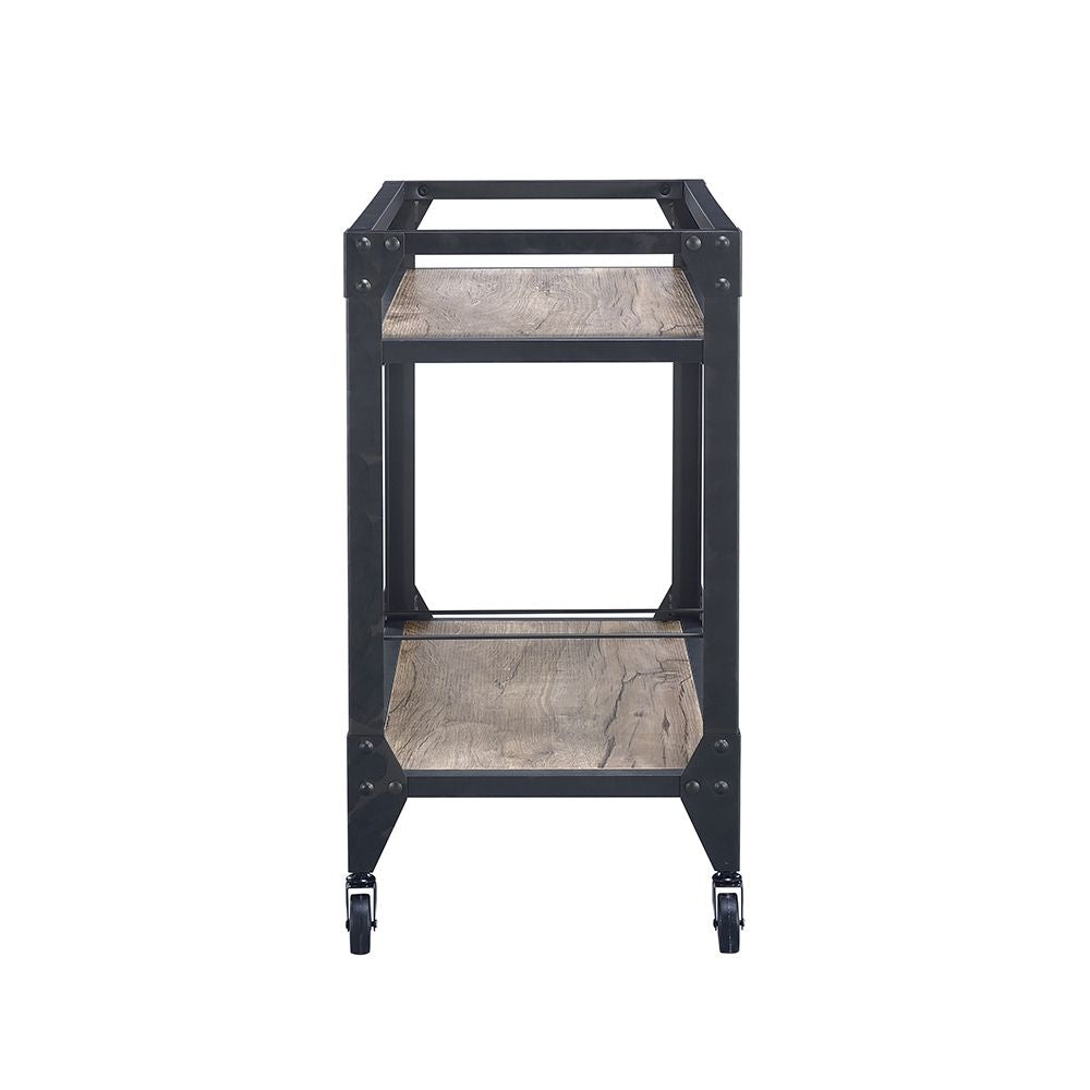 Rustic Oak and Charcoal 2-shelf Serving Cart image 4