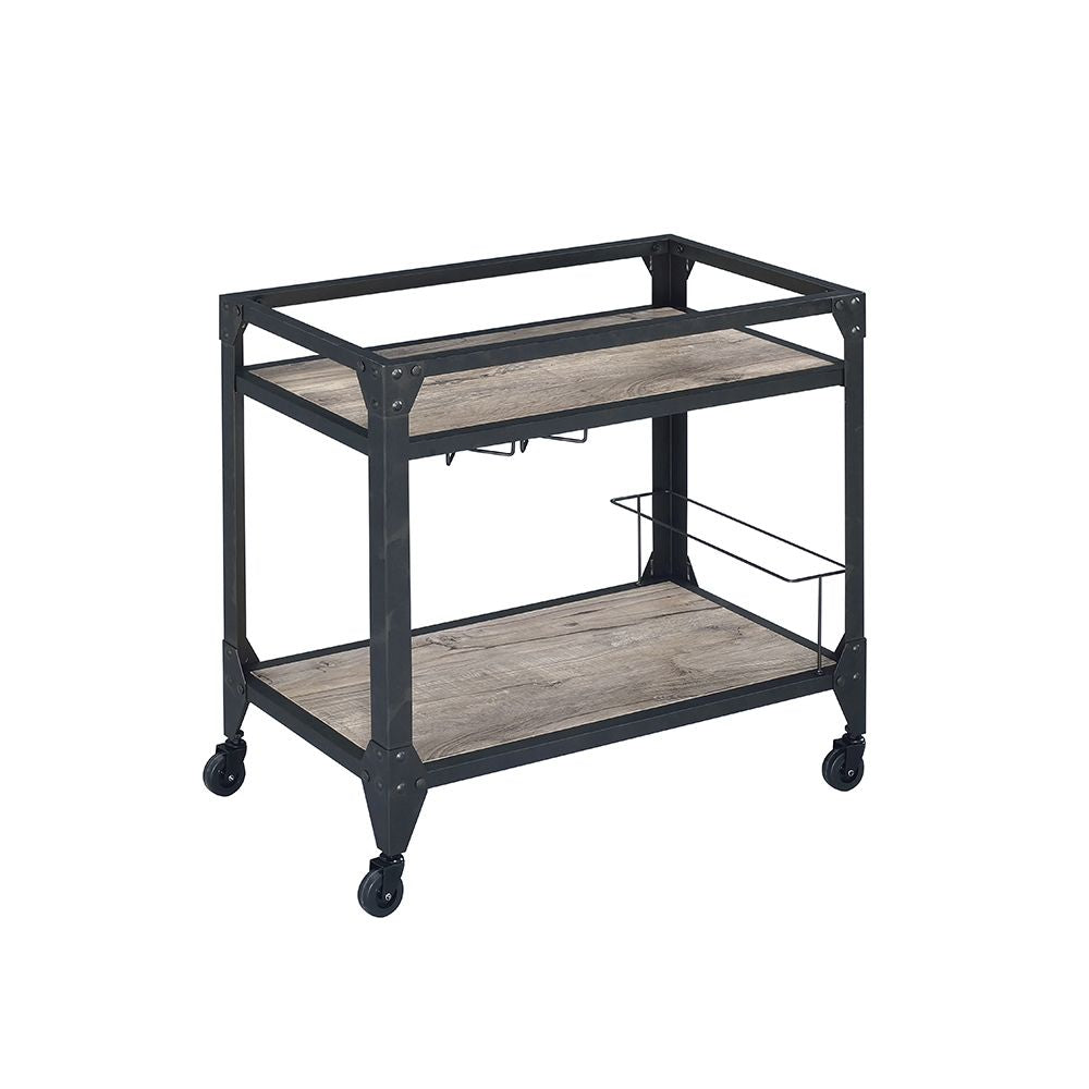 Rustic Oak and Charcoal 2-shelf Serving Cart image 2