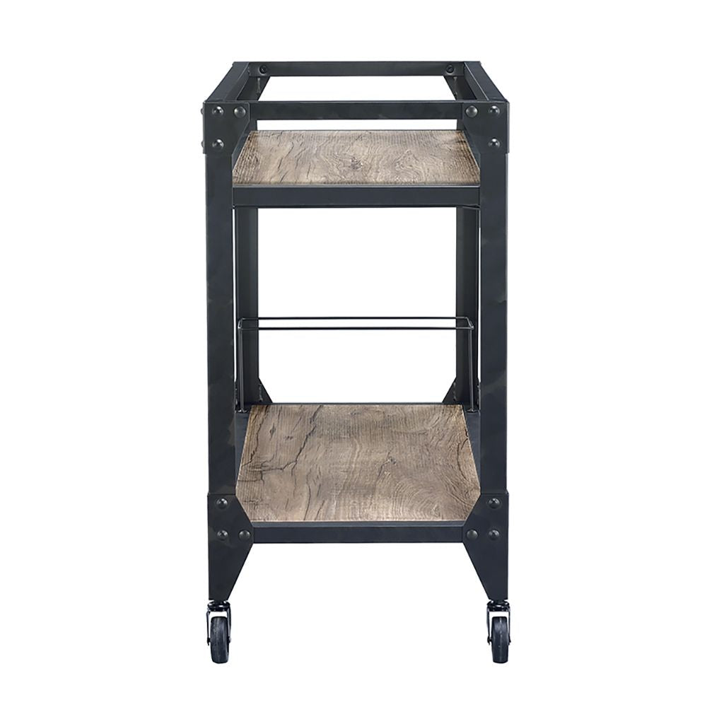 Rustic Oak and Charcoal 2-shelf Serving Cart image 5
