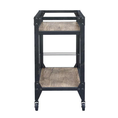 Rustic Oak and Charcoal 2-shelf Serving Cart image 5