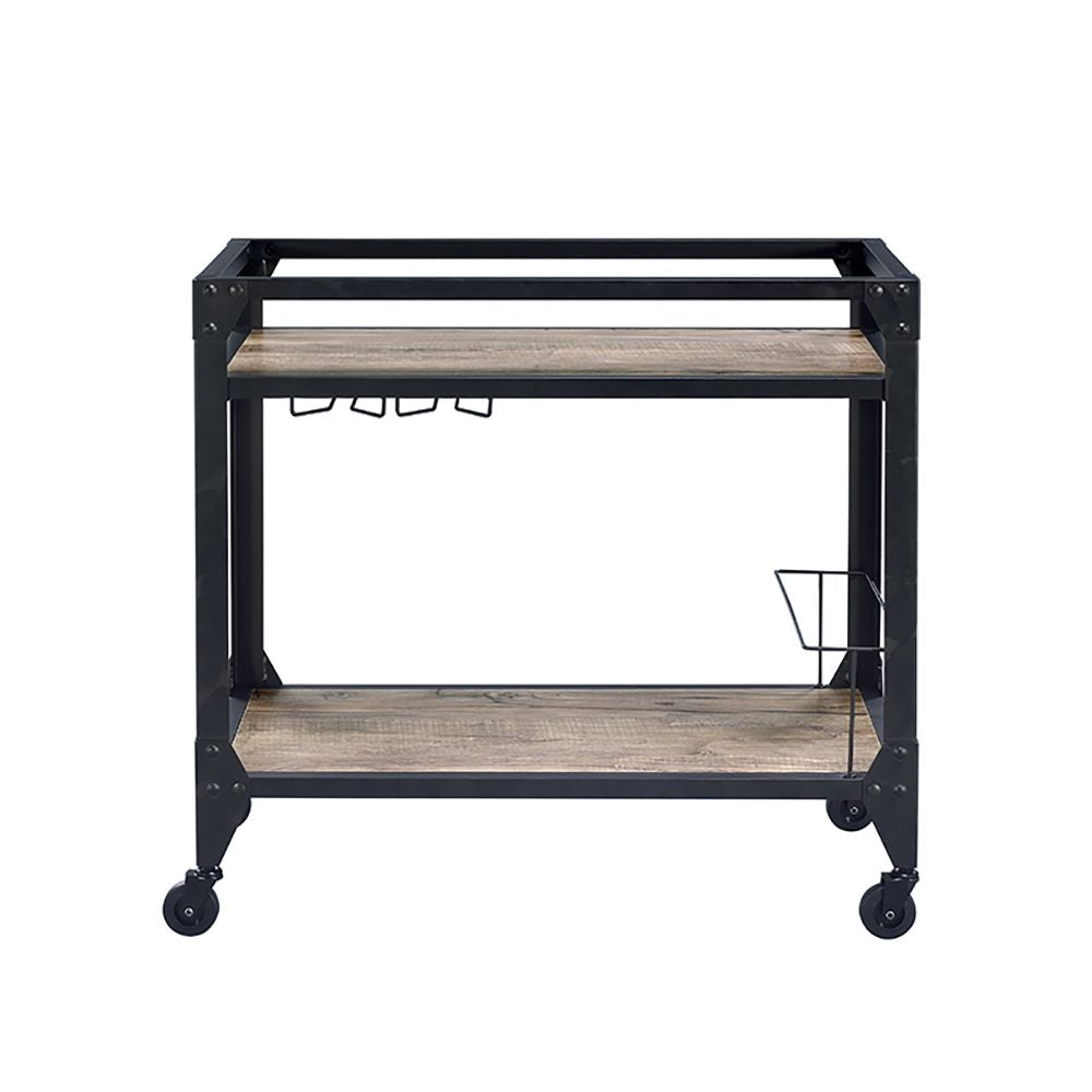 Rustic Oak and Charcoal 2-shelf Serving Cart image 3
