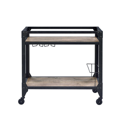 Rustic Oak and Charcoal 2-shelf Serving Cart image 3