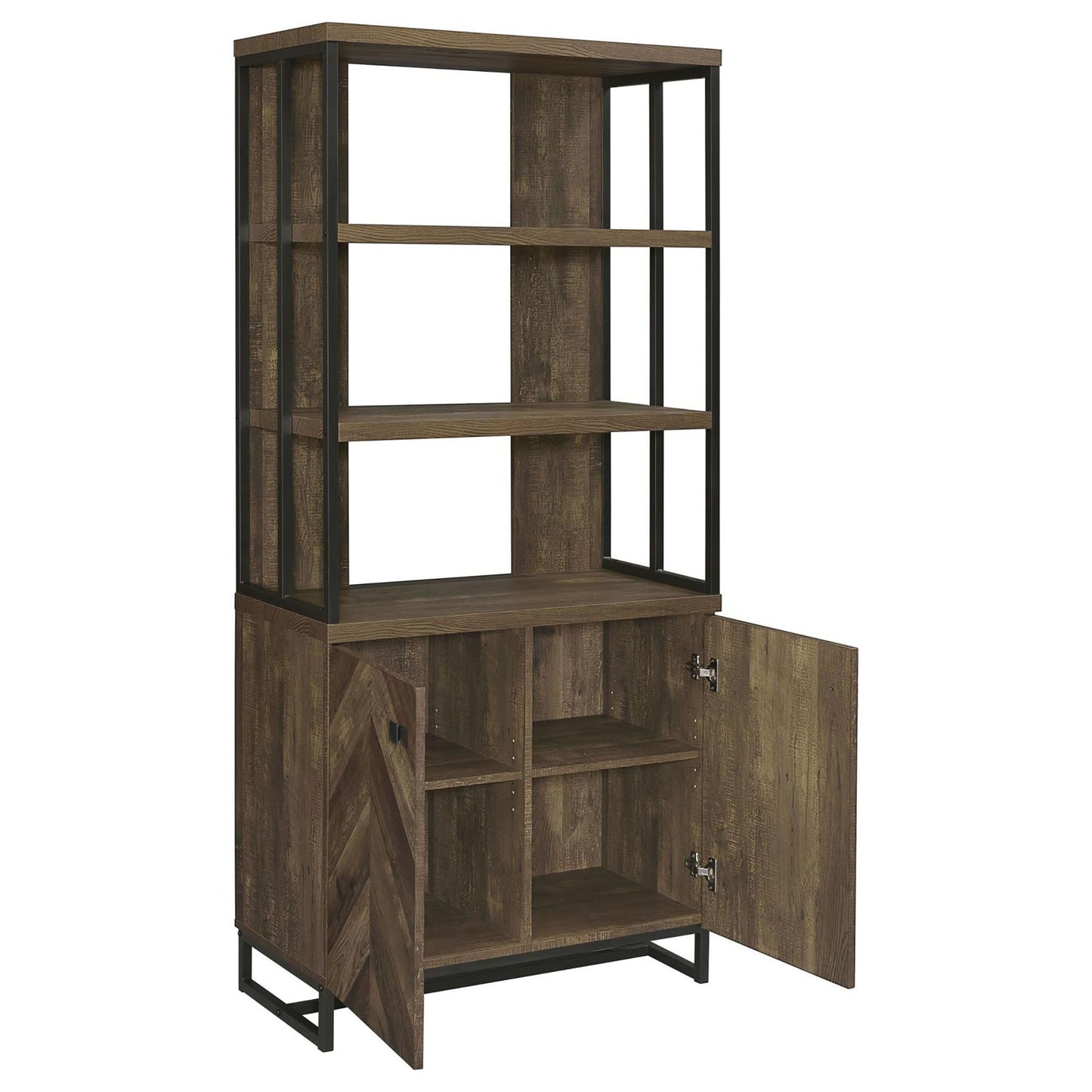 Rustic Oak Herringbone 2-Door Bookcase image 3