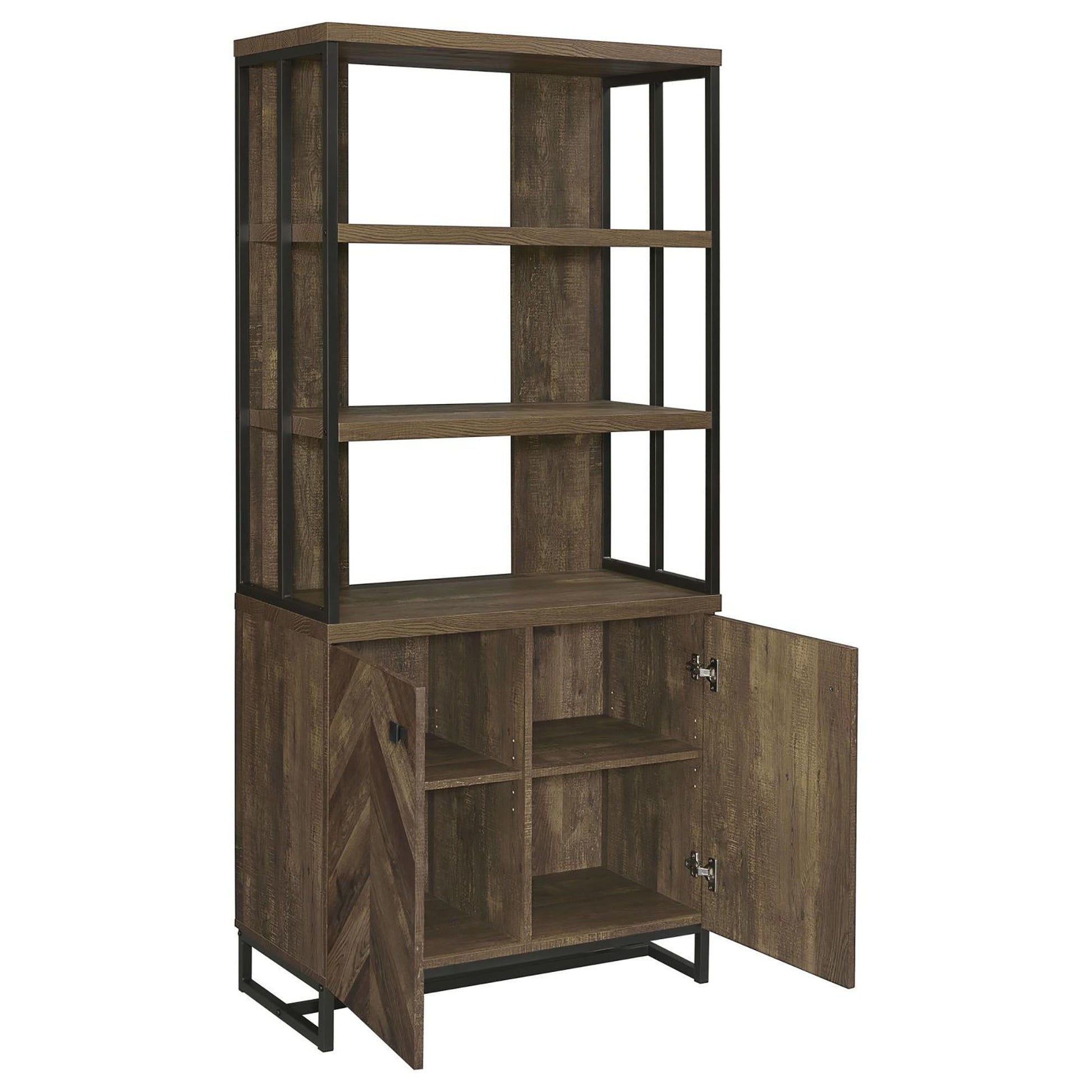 Rustic Oak Herringbone 2-Door Bookcase image 3