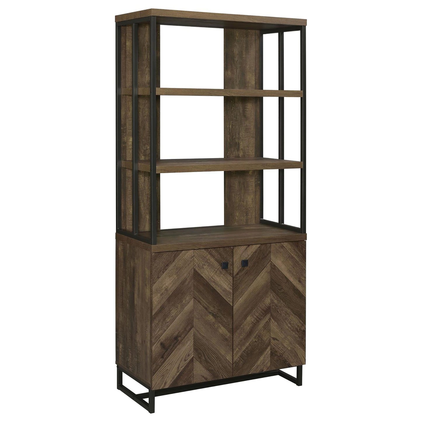 Rustic Oak Herringbone 2-Door Bookcase image 2