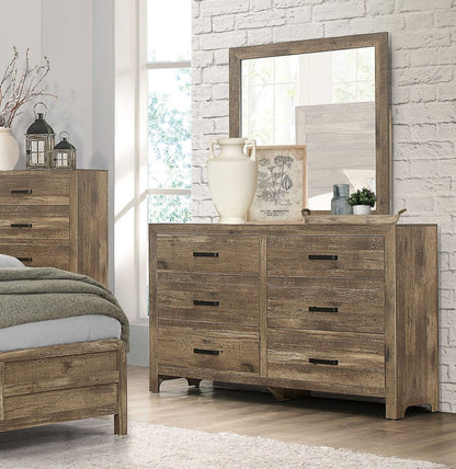 Rustic Style Dresser w 6 Storage Drawers Weathered Pine Finish Wooden Bedroom Furniture image 4