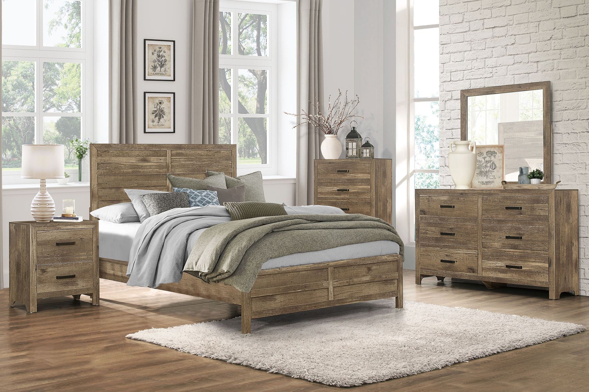 Rustic Style Dresser w 6 Storage Drawers Weathered Pine Finish Wooden Bedroom Furniture image 5