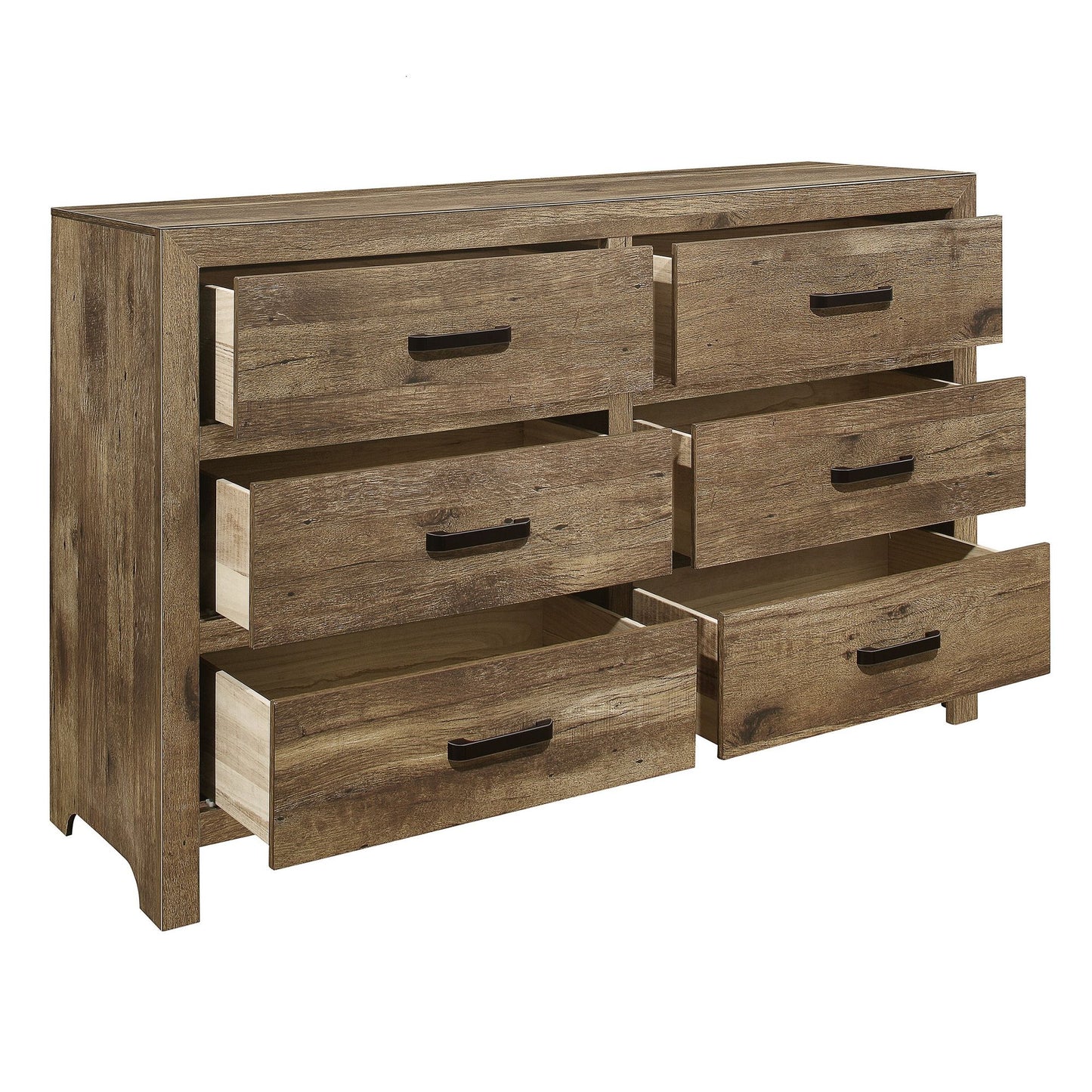 Rustic Style Dresser w 6 Storage Drawers Weathered Pine Finish Wooden Bedroom Furniture image 3