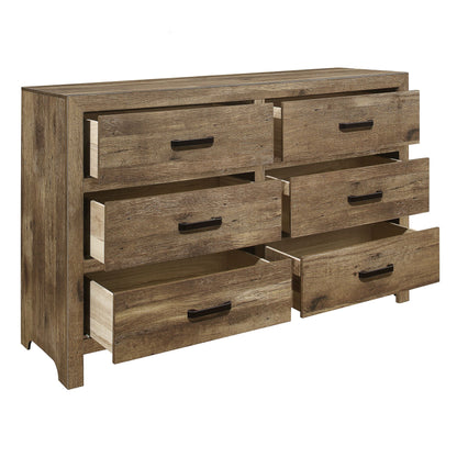 Rustic Style Dresser w 6 Storage Drawers Weathered Pine Finish Wooden Bedroom Furniture image 3