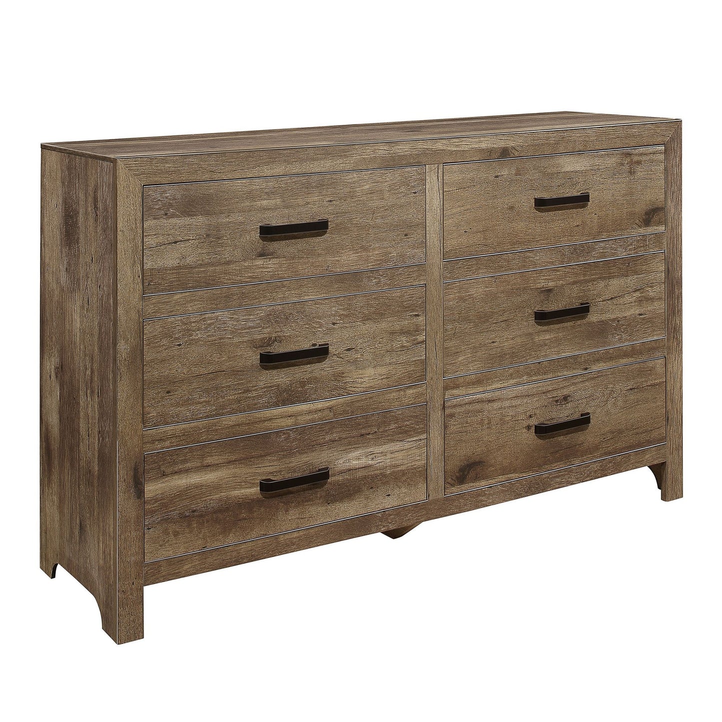 Rustic Style Dresser w 6 Storage Drawers Weathered Pine Finish Wooden Bedroom Furniture image 2