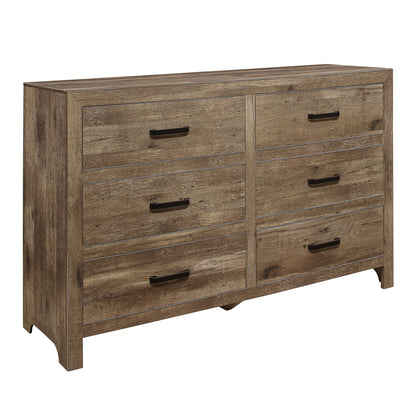 Rustic Style Dresser w 6 Storage Drawers Weathered Pine Finish Wooden Bedroom Furniture image 2