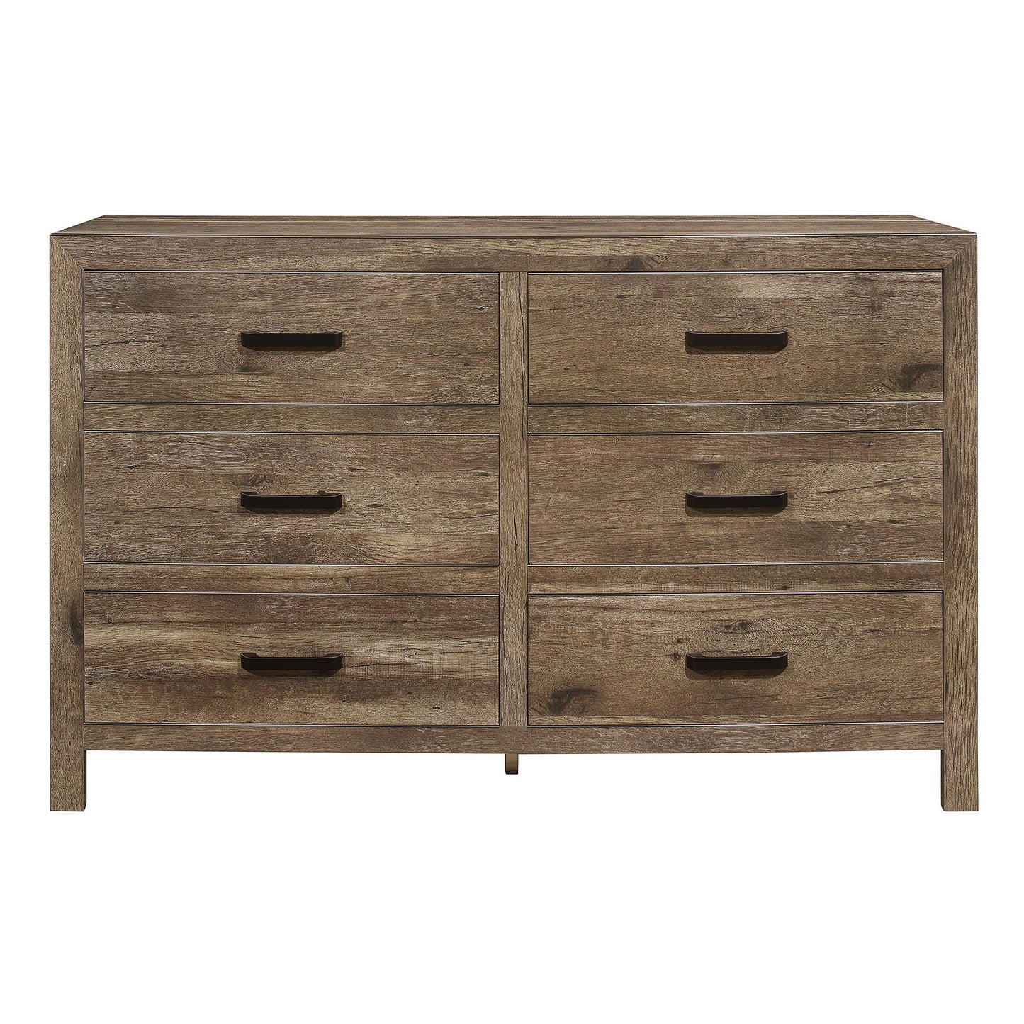 Rustic Style Dresser w 6 Storage Drawers Weathered Pine Finish Wooden Bedroom Furniture image 1
