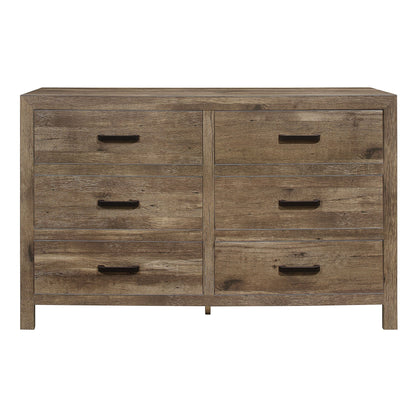 Rustic Style Dresser w 6 Storage Drawers Weathered Pine Finish Wooden Bedroom Furniture image 1