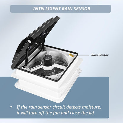 RV Roof Vent Fan 14",Continuously Variable Reversible 12V Remote Control Trailer Roof Vent Low Noise with Rain Sensor,UV image 11