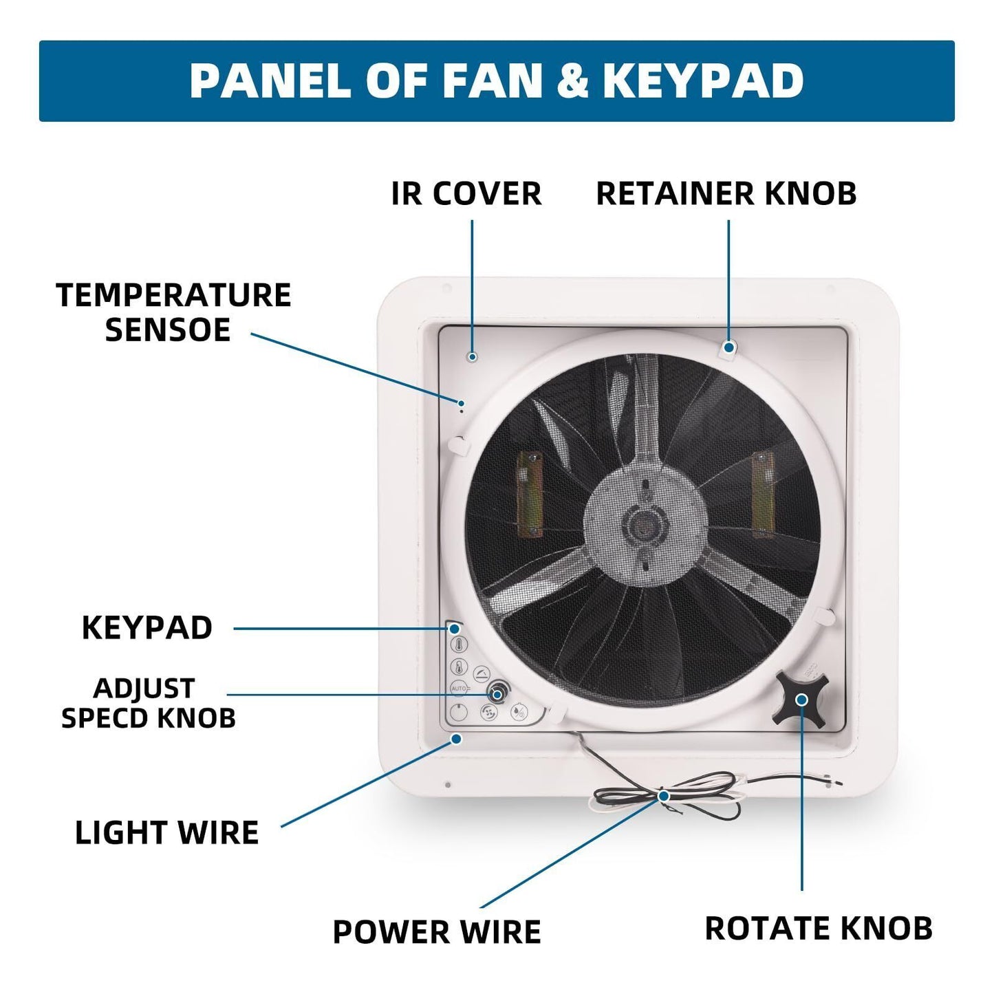 RV Roof Vent Fan 14",Continuously Variable Reversible 12V Remote Control Trailer Roof Vent Low Noise with Rain Sensor,UV image 4