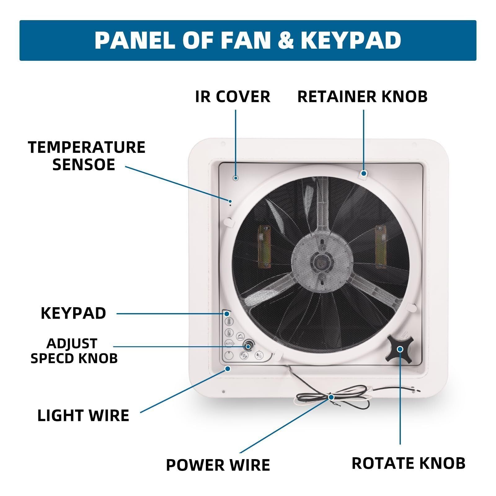 RV Roof Vent Fan 14",Continuously Variable Reversible 12V Remote Control Trailer Roof Vent Low Noise with Rain Sensor,UV image 4