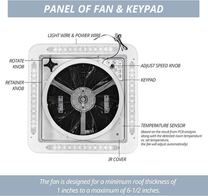 RV Roof Vent Fan 14",Continuously Variable Reversible 12V Remote Control Trailer Roof Vent Low Noise with Rain Sensor,UV image 10