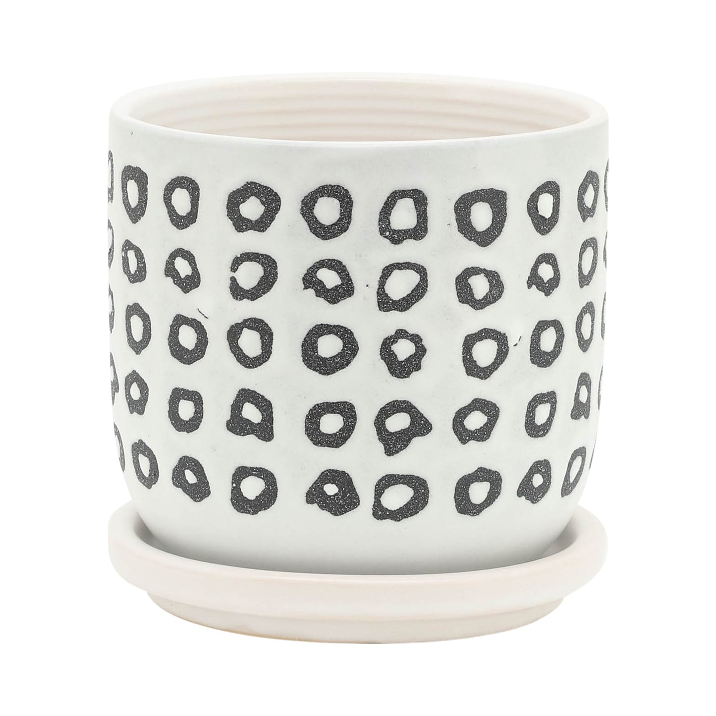 S/2 5/6" AZTEC PLANTER W/ SAUCER, BLACK image 2