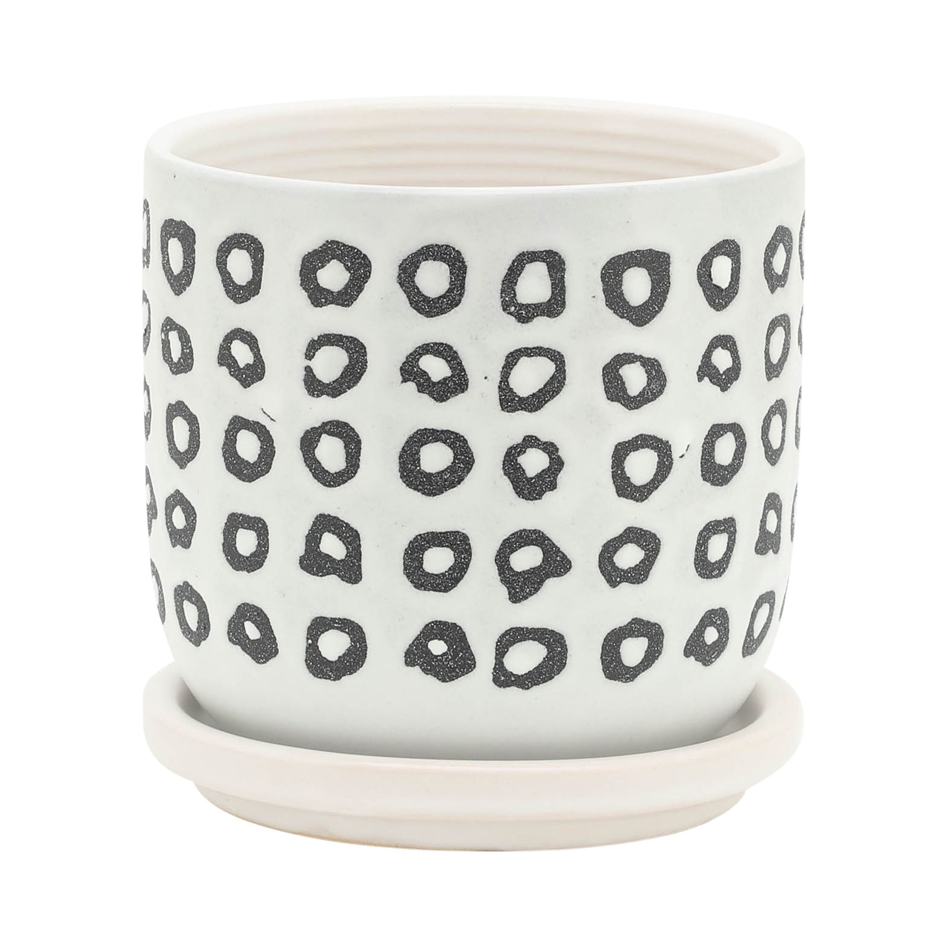 S/2 5/6" AZTEC PLANTER W/ SAUCER, BLACK image 2