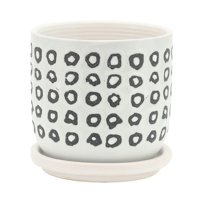 S/2 5/6" AZTEC PLANTER W/ SAUCER, BLACK image 2