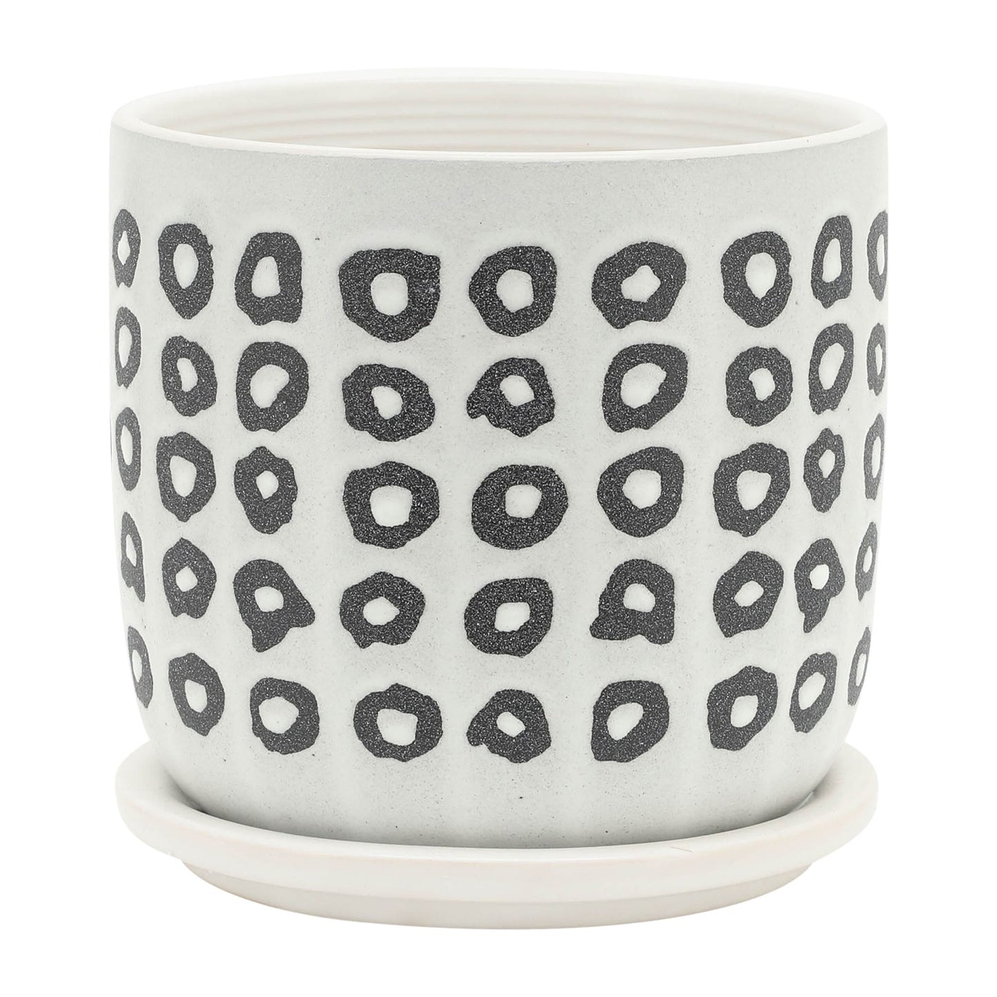 S/2 5/6" AZTEC PLANTER W/ SAUCER, BLACK image 4