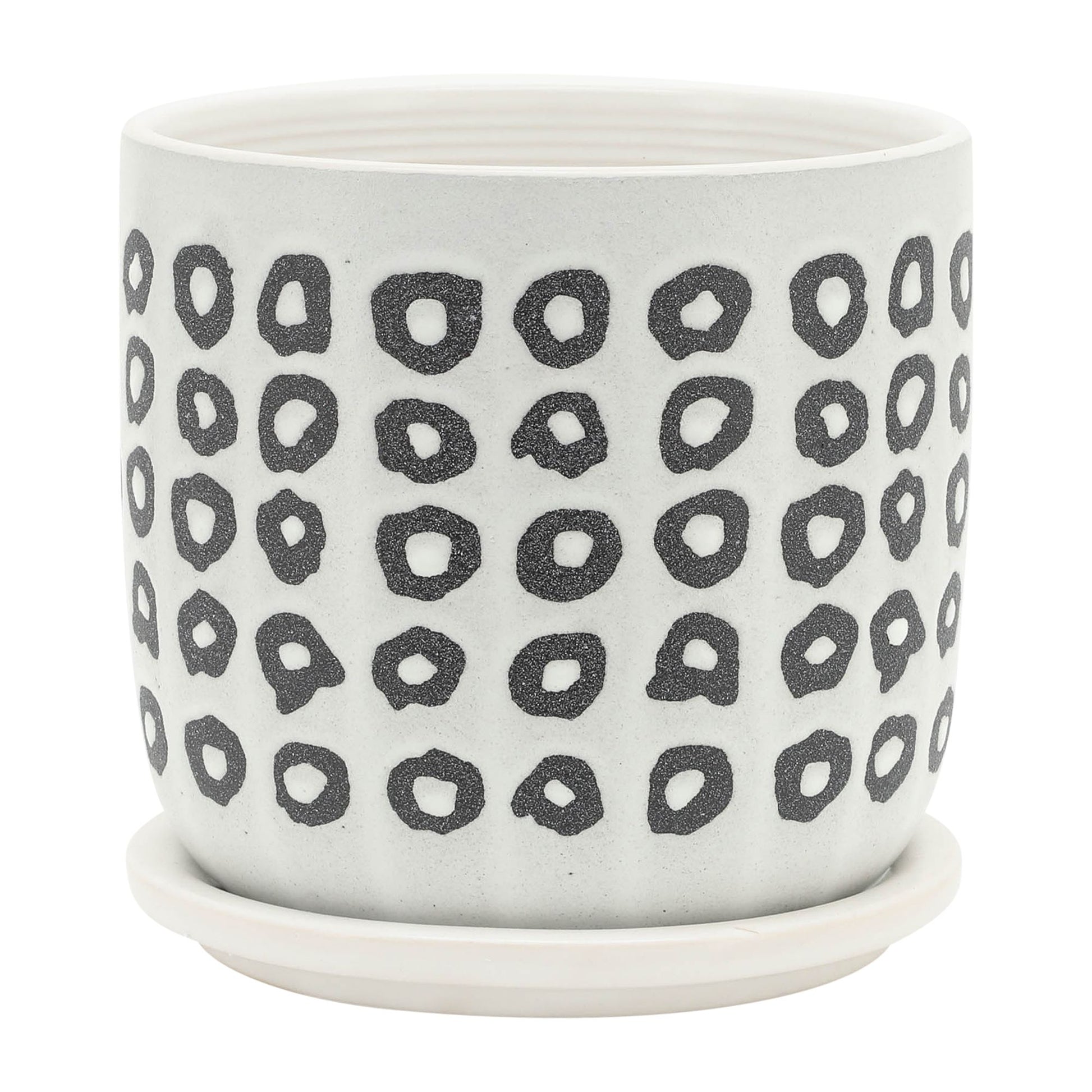 S/2 5/6" AZTEC PLANTER W/ SAUCER, BLACK image 4