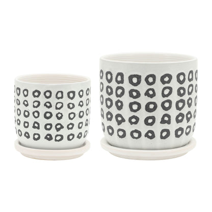 S/2 5/6" AZTEC PLANTER W/ SAUCER, BLACK image 1