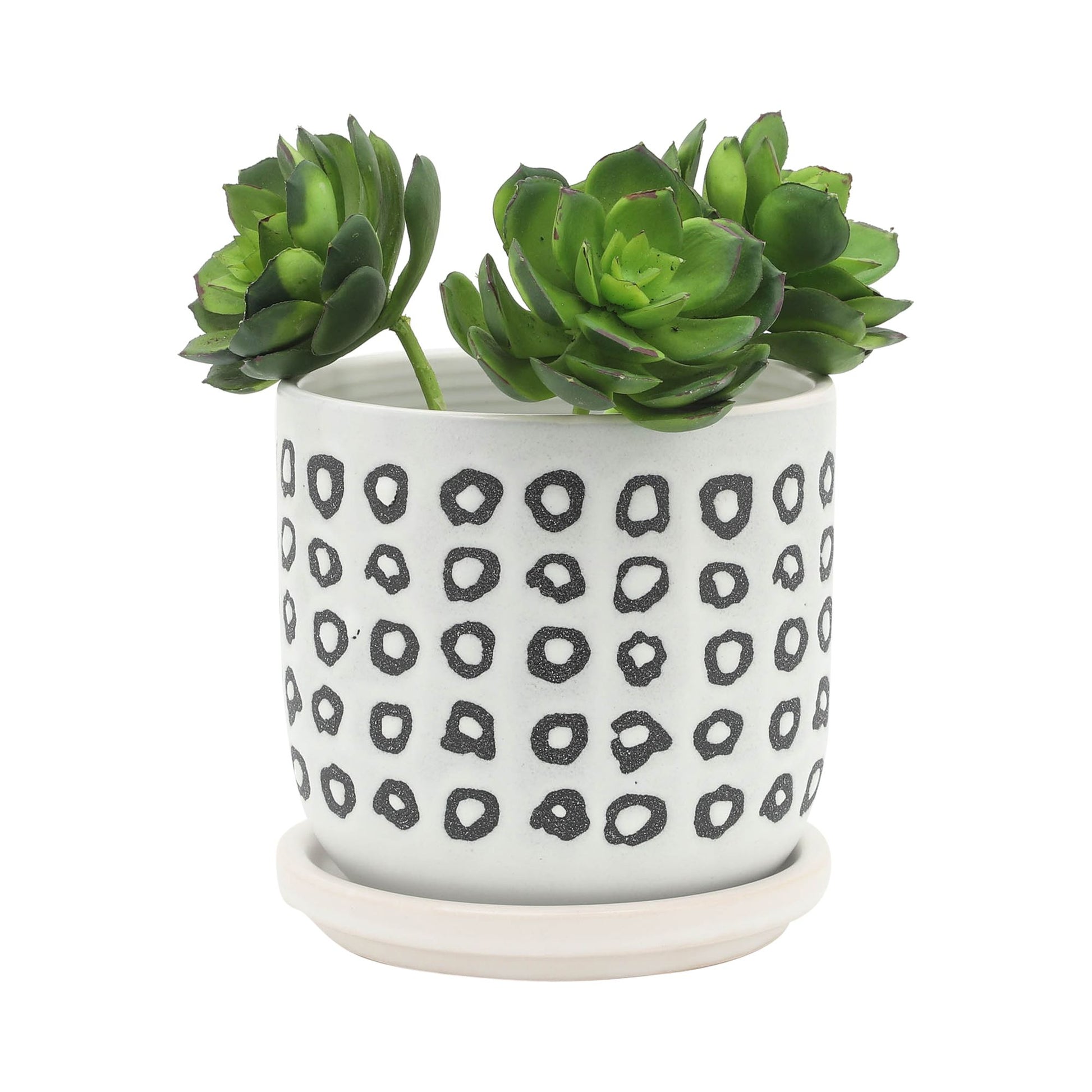S/2 5/6" AZTEC PLANTER W/ SAUCER, BLACK image 3
