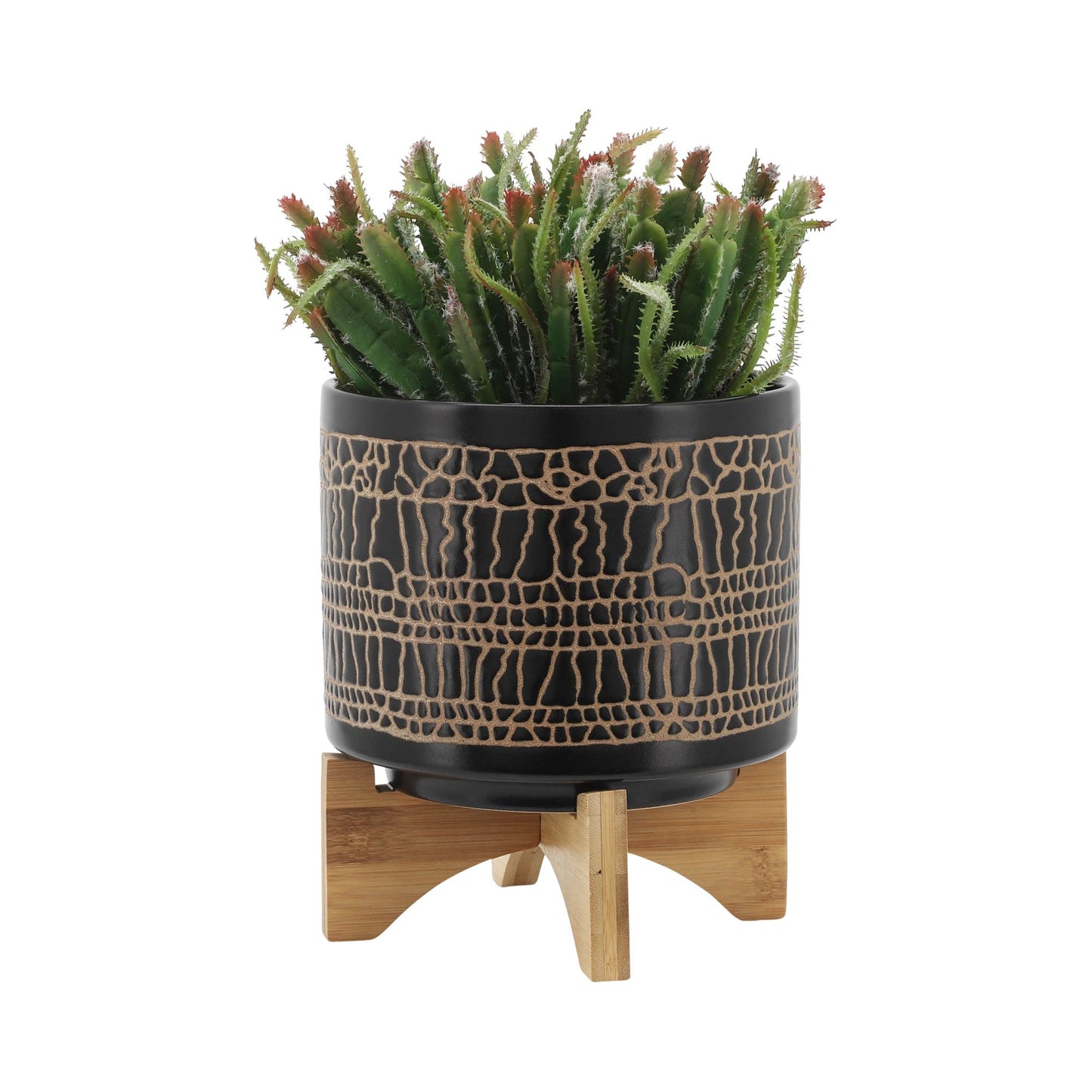 S/2 5/8" GLAZED PLANTER W/ STAND, BLACK image 3
