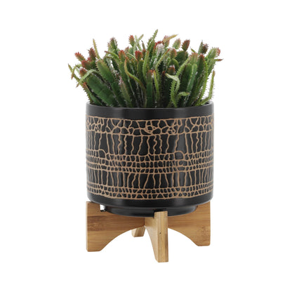 S/2 5/8" GLAZED PLANTER W/ STAND, BLACK image 3