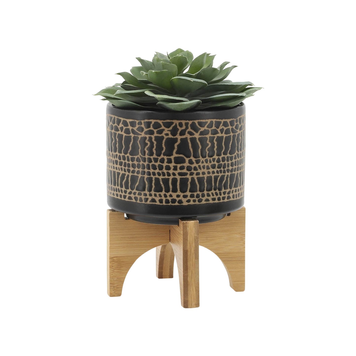 S/2 5/8" GLAZED PLANTER W/ STAND, BLACK image 4