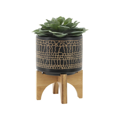 S/2 5/8" GLAZED PLANTER W/ STAND, BLACK image 4