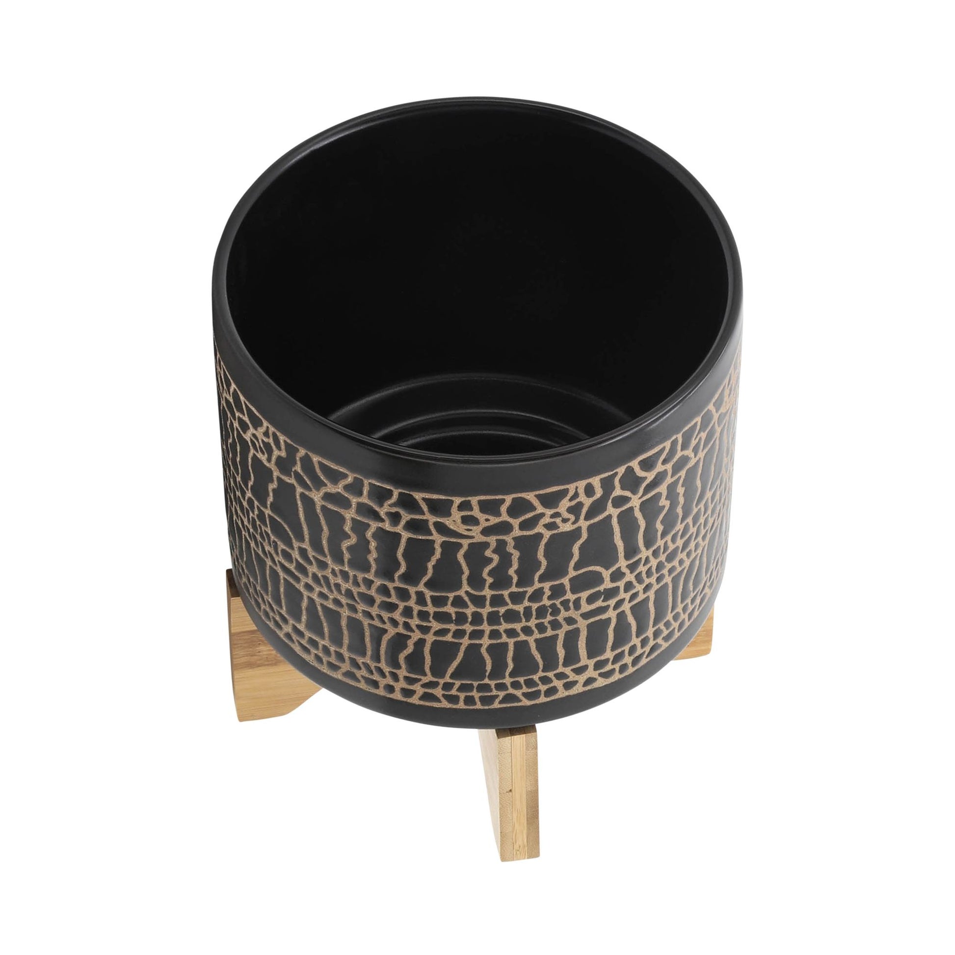S/2 5/8" GLAZED PLANTER W/ STAND, BLACK image 5