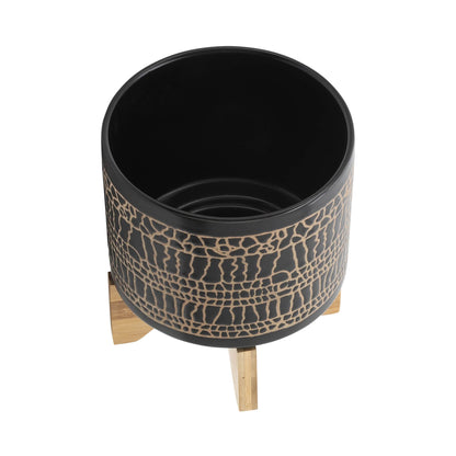 S/2 5/8" GLAZED PLANTER W/ STAND, BLACK image 5