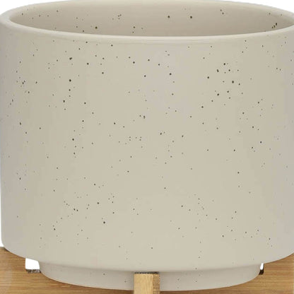 S/2 5/8" PLANTER W/ WOOD STAND, MATTE BEIGE image 7
