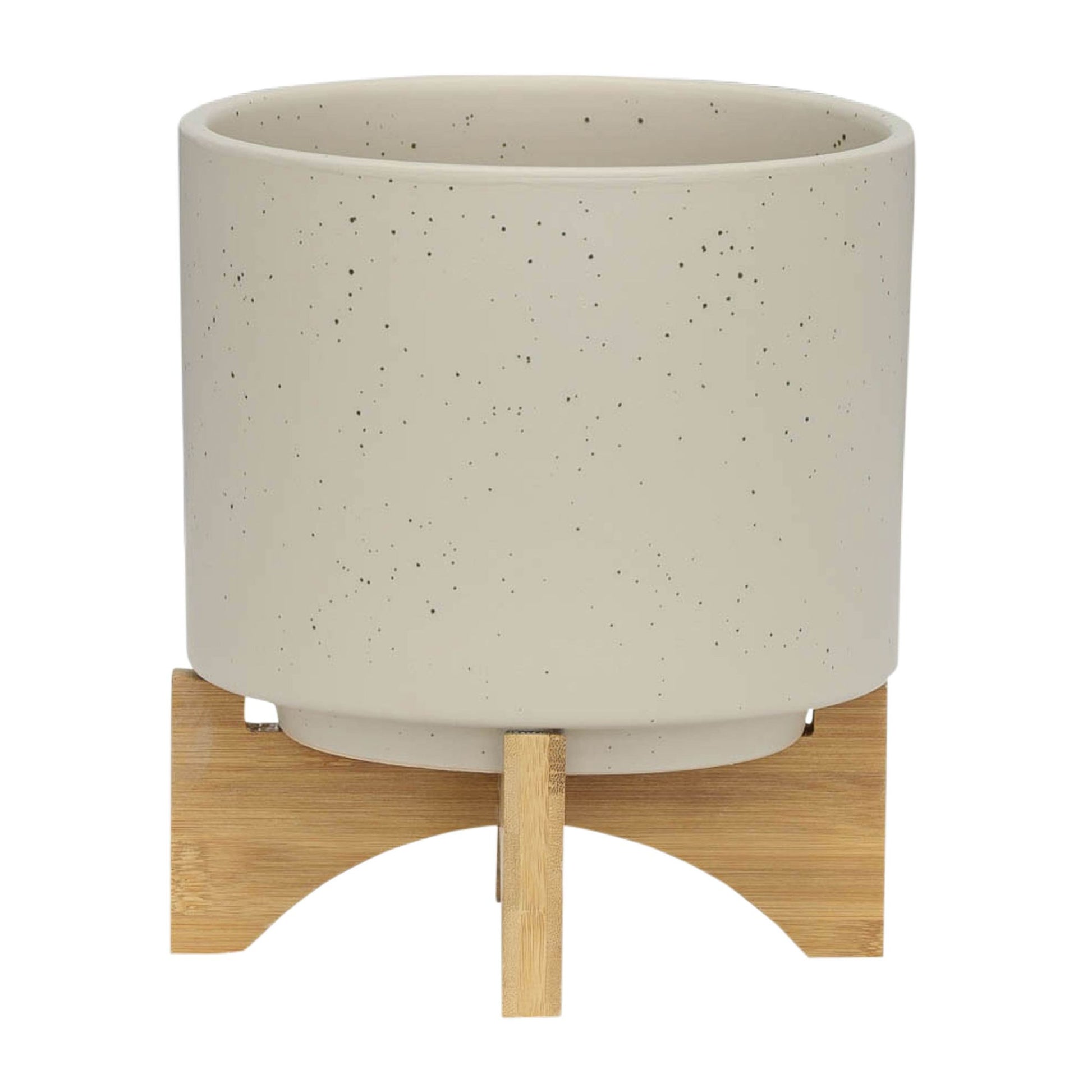 S/2 5/8" PLANTER W/ WOOD STAND, MATTE BEIGE image 2