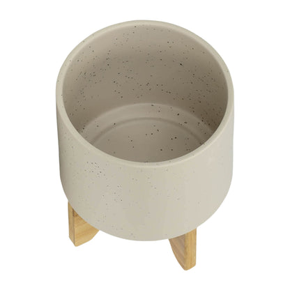 S/2 5/8" PLANTER W/ WOOD STAND, MATTE BEIGE image 5