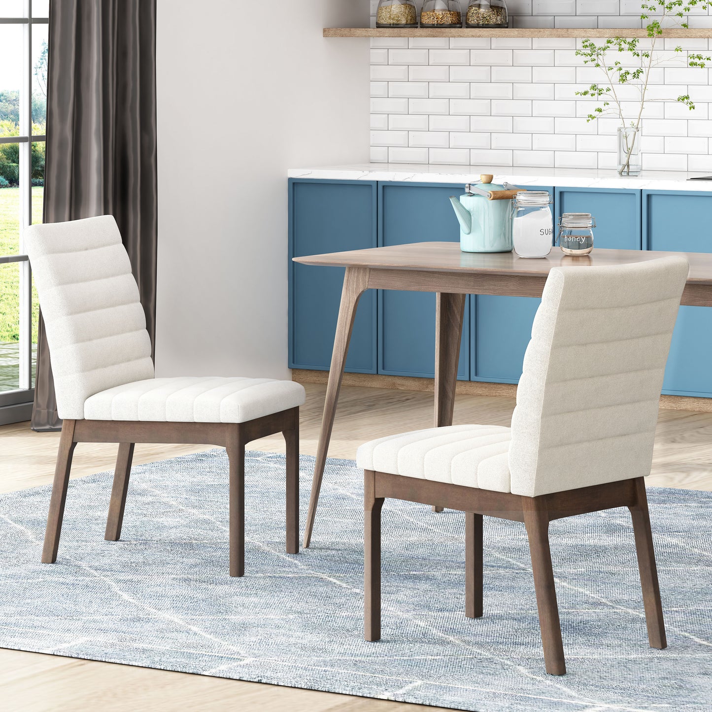 Upholstered Dining Chairs With Rubber Legs (Set of 2),Light Beige image 3